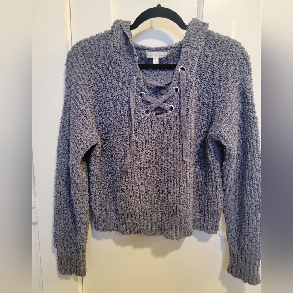Evereve Design History Marina Hoodie lace beach sweater Size small S grey blue - Picture 4 of 4